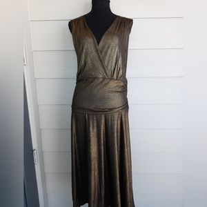 Kathryn Conover Bronze Gold Lined Sleeveless VNeck Side Zip Closure Luxury Dress